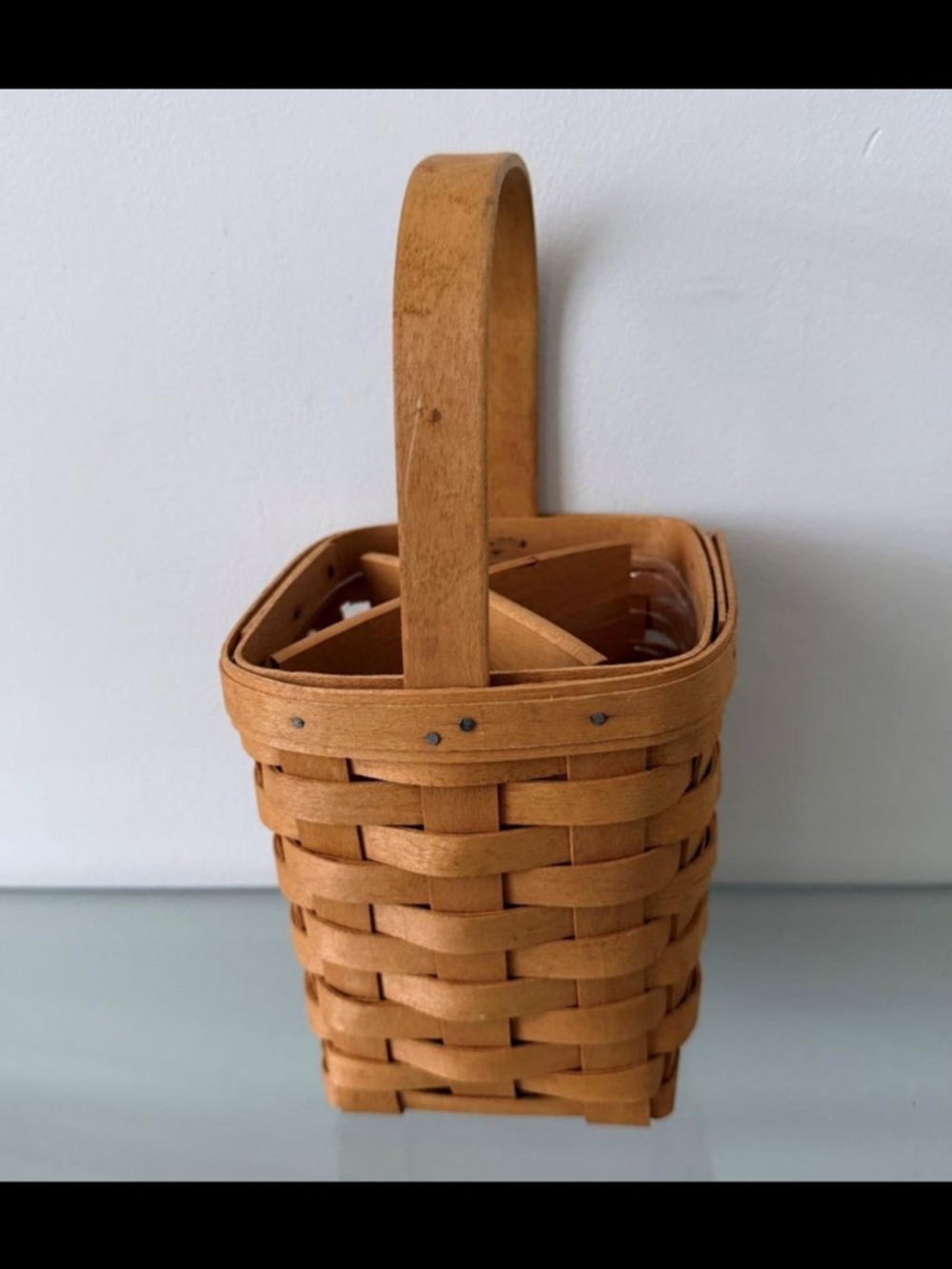 1997 Signed Longaberger Basket Plastic Liner & Wood Divider 10½" Utensil/Pen - Picture 5 of 7